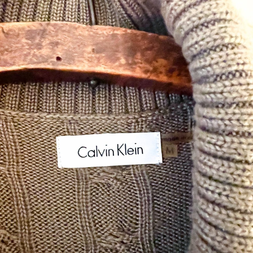 Cozy Calvin Klein Cable Knit Mini Sweater Dress Chestnut Brown M - Picture 4 of 5